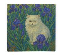 Purely Home Van Gogh Irises Persian Cat Large Square Worktop Protector - Smooth Glass Chopping Board