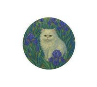 Purely Home Van Gogh Irises Persian Cat Textured Glass Round Trivet - Small Kitchen Chopping Board