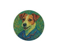 Purely Home Van Gogh Jack Russell Textured Glass Round Trivet - Small Kitchen Chopping Board