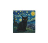 Purely Home Van Gogh Starry Night Black Cat Portrait Glass Hot Pot Stand - Heat Resistant Non-Slip Trivet