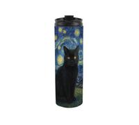Purely Home Van Gogh Starry Night Cat Portrait Travel Flask - Artwork Inspired Reusable 500Ml Stainless Steel Flask Mug Gift For Cat Lovers