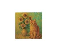 Purely Home Van Gogh Sunflowers Cat Portrait Glass Hot Pot Stand - Heat Resistant Non-Slip Trivet