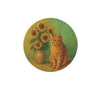 Purely Home Van Gogh Sunflowers Ginger Cat Textured Glass Round Trivet - Small Kitchen Chopping Board