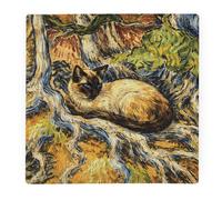 Purely Home Van Gogh Tree Roots Siamese Cat Large Square Worktop Protector - Smooth Glass Chopping Board