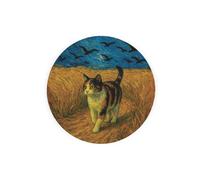 Purely Home Van Gogh Wheatfield Calico Cat Textured Glass Round Trivet - Small Kitchen Chopping Board
