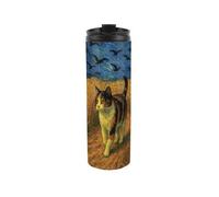 Purely Home Van Gogh Wheatfield With Crows Cat Portrait Travel Flask - Artwork Inspired 500Ml Stainless Steel Flask Mug Gift For Cat Lovers
