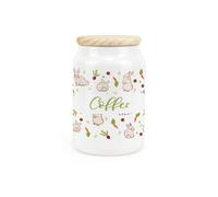 Purely Home Veg Patch Rabbits Ceramic Coffee Canister - Bunnies In The Vegetable Allotment Kitchen Storage Container & Wooden Lid 600Ml