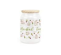 Purely Home Veg Patch Rabbits Ceramic Herbal Tea Canister - Bunnies In The Vegetable Allotment Kitchen Storage Container & Wooden Lid 600Ml