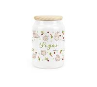 Purely Home Veg Patch Rabbits Ceramic Sugar Canister - Bunnies In The Vegetable Allotment Kitchen Storage Container & Wooden Lid 600Ml