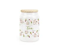 Purely Home Veg Patch Rabbits Ceramic Tea Storage Canister - Bunnies In The Vegetable Allotment Kitchen Storage Container & Wooden Lid 600Ml