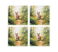 Purely Home Vibrant Fox Coasters - Rural Game Animals Set Of 4 Square Ceramic Coasters