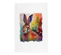 Purely Home Vibrant Hare Tea Towel - Panama Cotton Kitchen Gift For Animal Lovers