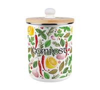 Purely Home Vibrant Herbs Compost Caddy - Enamel 2L Kitchen Food Waste Bin