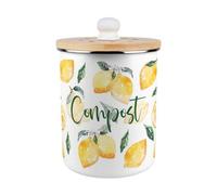 Purely Home Vibrant Lemons Labelled Compost Caddy - Enamel 2L Kitchen Food Bin