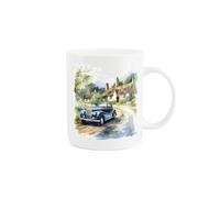 Purely Home Vintage Car Mug - Painted Watercolour Black 1940s Car Hamlet Village Gift Present - Tea Coffee White Bone China Mug