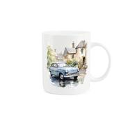 Purely Home Vintage Car Mug - Painted Watercolour Blue Classic Ford Village Gift Present - Tea Coffee White Bone China Mug