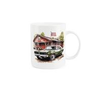 Purely Home Vintage Car Mug - Painted Watercolour Green Classic Dodge Car Vintage American Style Gift Present - Tea Coffee White Bone China Mug