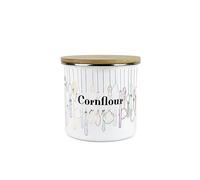 Purely Home Vintage Cutlery Cornflour Canister - White Metal Enamel Medium Sized Kitchen Food Storage Container