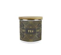 Purely Home Vintage Glamour Tea Canister - Gold & Charcoal Décor Gifts - Medium Metal Enamel Kitchen Hot Drinks Storage Container 600Ml
