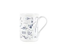 Purely Home Vintage Hobbies Range - Fishing and Angling Themed Mug - Bone China Style White Mug Coffee/Tea Gift
