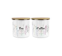 Purely Home Vintage Kitchen Storage Canister Set - White Cutlery Theme Metal Tea Coffee Enamel Kitchen Food Storage Containers Set of 2