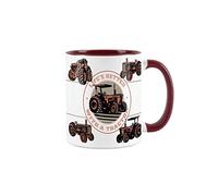 Purely Home Vintage Transport Range - Tractor Themed Mug - White and Maroon Coffee/Tea Gift