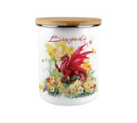 Purely Home Wales Daffodils Biscuits Large Canister Jar - Welsh Bisgedi Themed Dragon Flowers - Extra Large Storage Container Homeware Gift