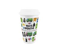 Purely Home Waste Operative Ceramic Travel Mug - Humorous Bin Man Worker Novelty Gifts - Double-Walled Insulated Hot/cold Drinks Flask Cup