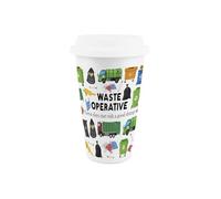 Purely Home Waste Operative Ceramic Travel Mug - Humorous Bin Man Worker Novelty Gifts/Presents - Reusable Silicone Lid Double-Walled Insulated Hot/Cold Drinks Flask Cup