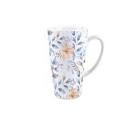Purely Home Watercolour Flowers Tall Latte Mug - Ceramic Painted Blue & Orange Floral Coffee Present Gift