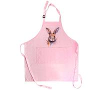 Purely Home Watercolour Hare Apron - Pink Animal Kitchen Gifts For Her - Adjustable Neck/waist Ties Cooking Apron With Large Front Pocket