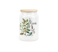 Purely Home Watercolour Herbs Ceramic Coffee Canister - Country Home Farmhouse Interior Gifts - Kitchen Storage Container & Wooden Lid 600Ml