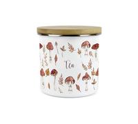 Purely Home Watercolour Mushrooms Tea Storage Canister - Autumnal Leaves & Toadstools Kitchen Gift - Enamel Storage Container