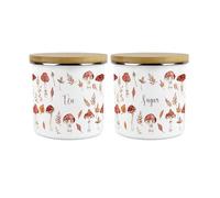 Purely Home Watercolour Mushrooms Tea Sugar Canisters Set - Autumnal Leaves & Toadstools Seasonal Homewares Kitchen Gift - Enamel Hot Drinks/Food Storage Container Set of 2