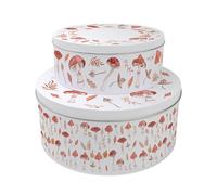 Purely Home Watercolour Mushrooms & Toadstools Set of 2 Cake Tins Gift - Woodland Nesting Round Large & Medium Metal Storage Containers for Baking