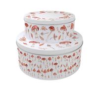 Purely Home Watercolour Mushrooms & Toadstools Set Of 2 Cake Tins - Woodland Nesting Round Large & Medium Metal Storage Containers For Baking