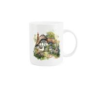 Purely Home Watercolour Painting Mug - Painted Countryside Green Cottage Scene Gift Present - Tea Coffee White Bone China Mug