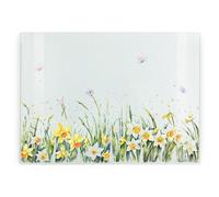 Purely Home Watercolour Spring Daffodils Rectangular Glass Worktop Protector - Kitchen Chopping Board
