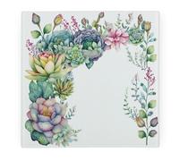 Purely Home Watercolour Succulents Large Square Worktop Protector - Smooth Glass Chopping Board