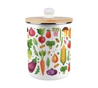 Purely Home Watercolour Vegetables Food Waste Caddy - Enamel 2L Kitchen Compost Bin
