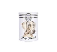 Purely Home Weimaraner Dog Treats Canister - Dog Artwork by Rhiannon Chauncey - White Metal Clip Lid Food Storage Jar/Container For Pet Food 700ml (13cm x 9.5cm)