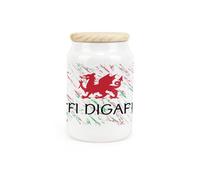 Purely Home Welsh Dragon Ceramic Decaf Coffee Canister - Coffi Digaffein Wales Themed Kitchen Storage Container & Wooden Lid 600Ml
