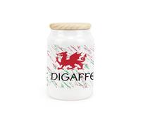 Purely Home Welsh Dragon Ceramic Decaf Tea Canister - Te Digaffein Wales Themed Kitchen Storage Container & Wooden Lid 600Ml (14.5Cm X 9.5Cm)