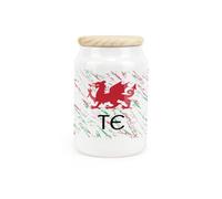 Purely Home Welsh Dragon Ceramic Tea Storage Canister - Te Wales Souvenir Themed Kitchen Storage Container & Wooden Lid 600Ml (14.5Cm X 9.5Cm)