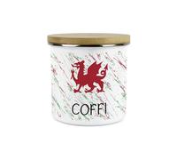 Purely Home Welsh Dragon Coffee Canister - Cymru Wales Coffi Homewares Gifts - 1.2L Enamel Hot Drinks/Food Kitchen Storage Container
