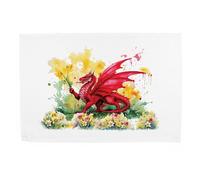 Purely Home Welsh Dragon & Daffodils Tea Towel - Wales Souvenir Gifts, Large Cotton Kitchen Dish Towel/Drying Cloth 67cm x 45cm