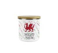 Purely Home Welsh Dragon Hot Chocolate Kitchen Canister - Cymru Wales Siocled Poeth Homewares Gifts - Tea/Coffee/Sugar Enamel 600ml Hot Drinks/Food Storage Container