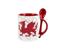 Purely Home Welsh Dragon Mug and Spoon Set - Red & Green Wales Souvenir Present - Ceramic Coffee/Tea Hot Chocolate Mug with Spoon in Handle