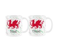 Purely Home Welsh Dragon Nan & Grandad Mugs Set - Red & Green Wales Nain and Taid Souvenir Gift - Tea/Coffee Present Ceramic Cups Set of 2