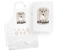 Purely Home Whippet Apron & Tea Towel Kitchen Set - Portrait Gifts For Dog Lovers - Cooking And Baking Present Linen Sets